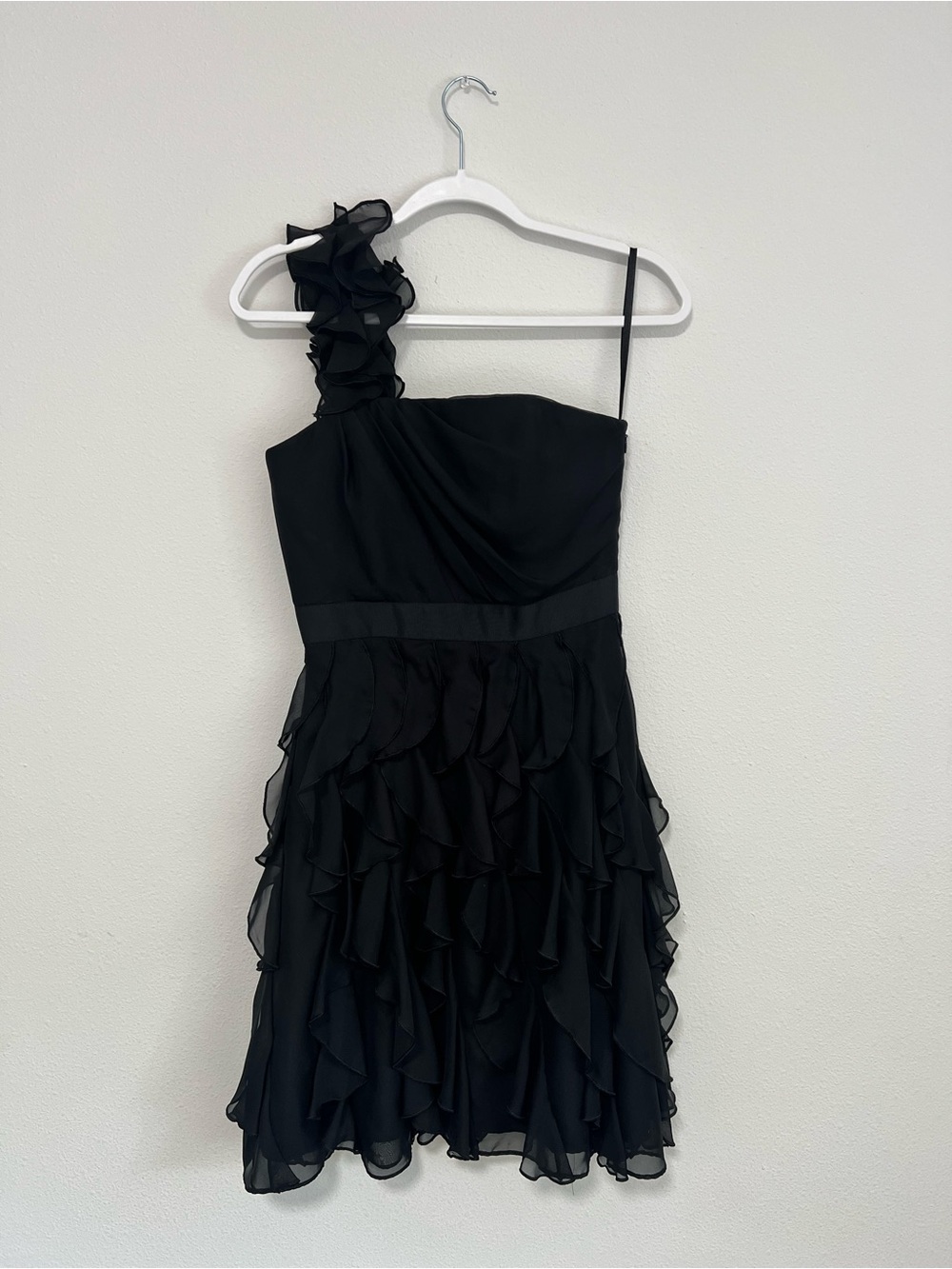 White House Black Market Black One-Shoulder Ruffle Cocktail Dress - Picture 2 of 14